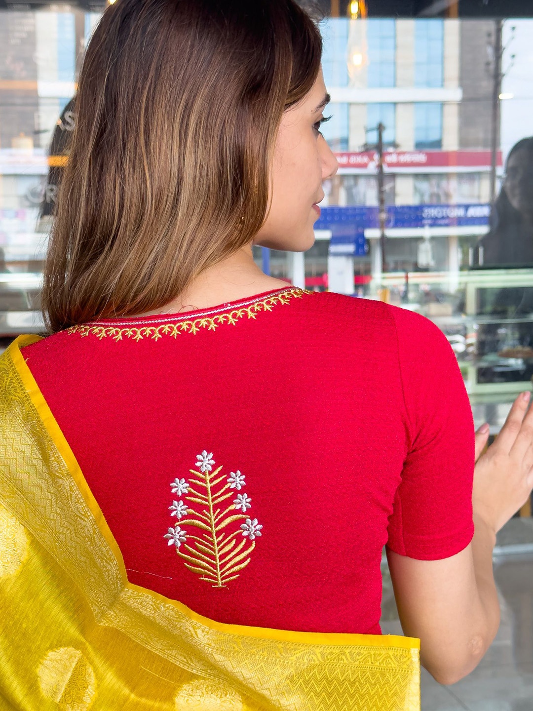 

Bindigasm's Advi Embroidered Saree blouse, Red