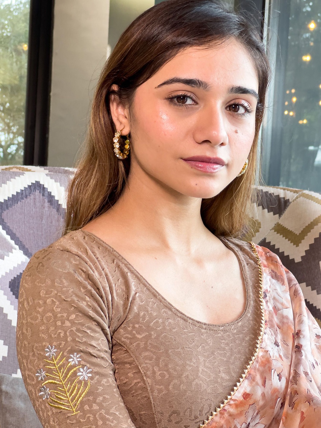 

Bindigasm's Advi Embroidered Stretchable Saree Blouse, Brown
