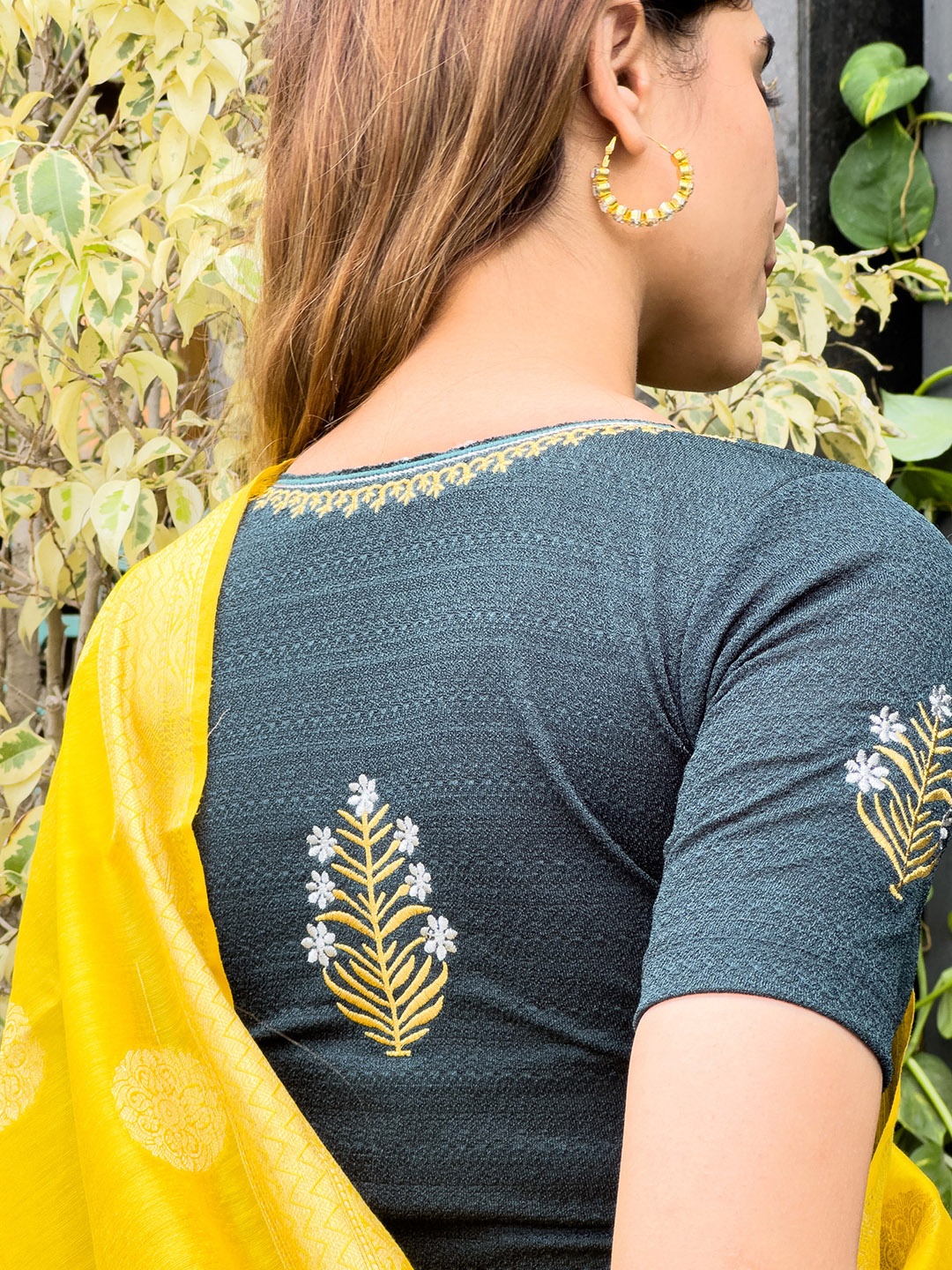 

Bindigasm's Advi Embroidered Stretchable Saree Blouse, Green