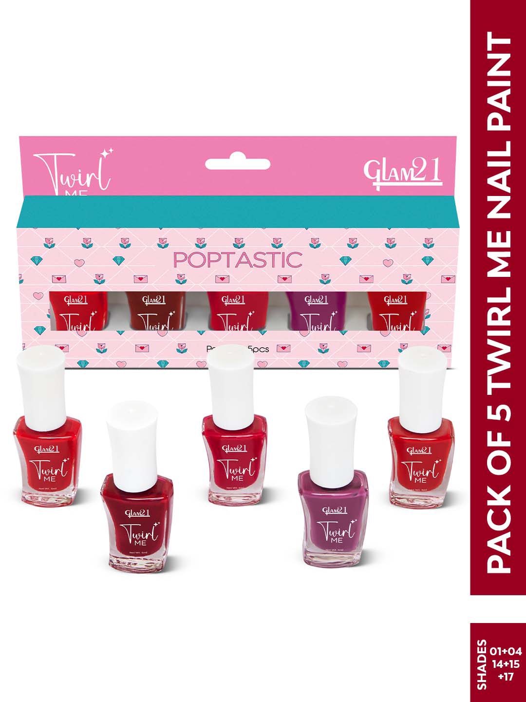 

GLAM21 Set Of 5 Twirl Me Nail Paint - 6 ml Each - Combo No 05, Multi
