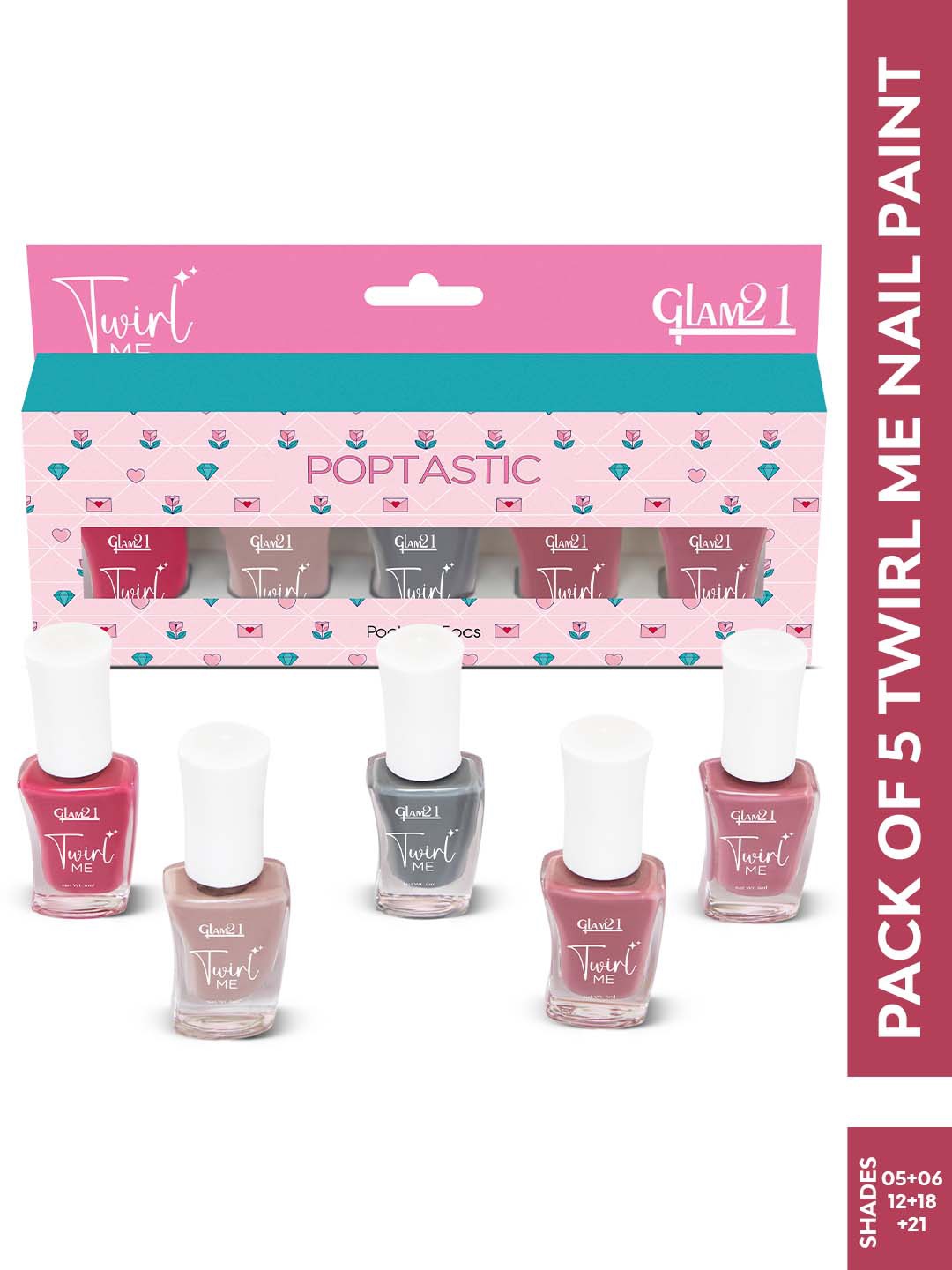 

GLAM21 Set Of 5 Twirl Me Nail Paint - 6 ml Each - Combo No 07 -18-21-06-05-12, Multi