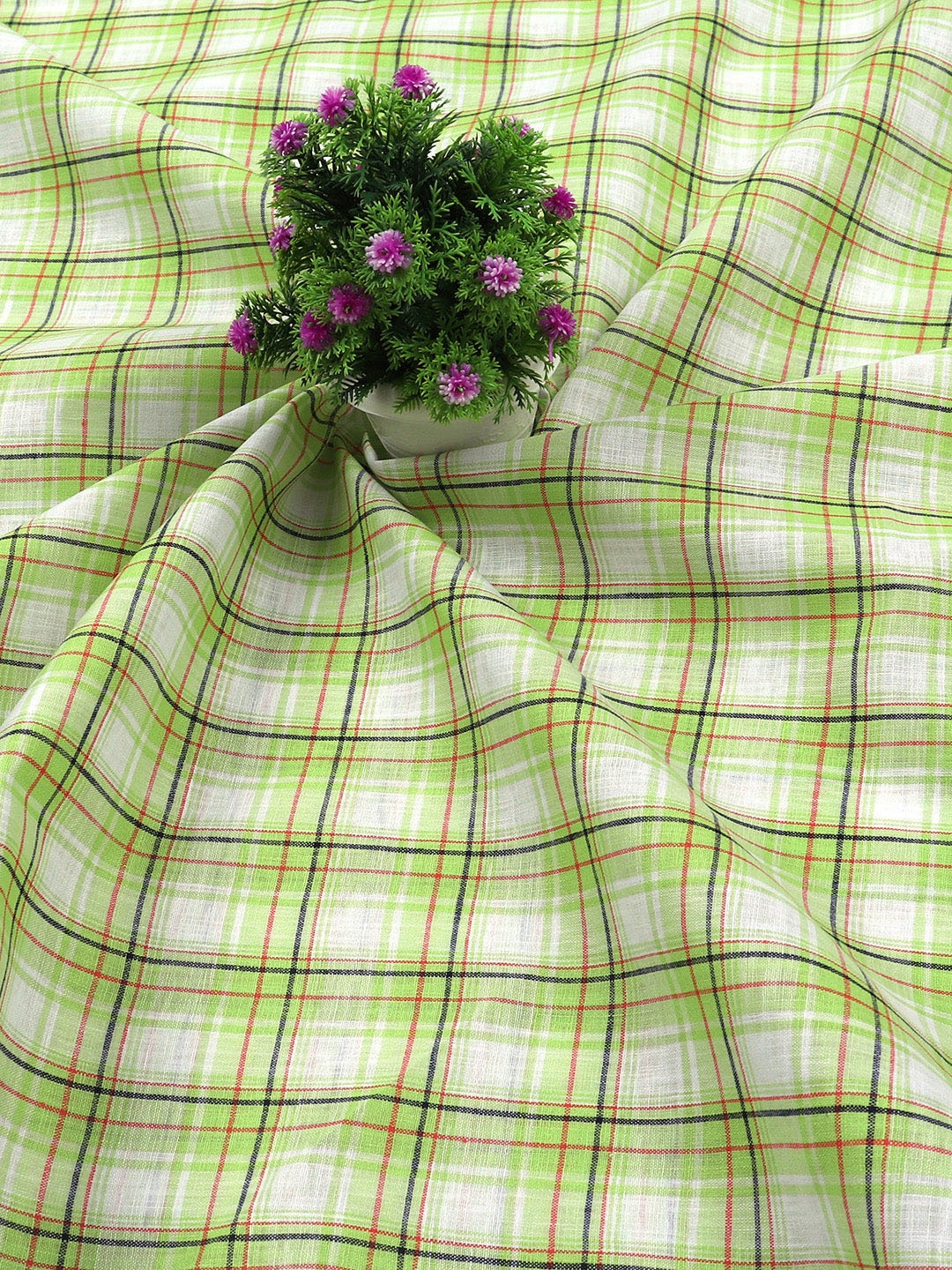 

Ramraj Men Checked Cotton Shirt Clothing Fabric, Green