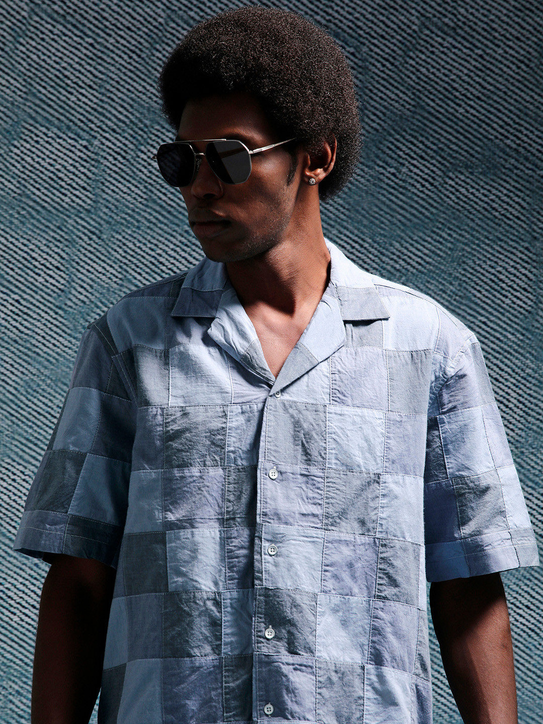 

Henceforth Men Cuban Collar Checked Cotton Boxy Casual Shirt, Blue