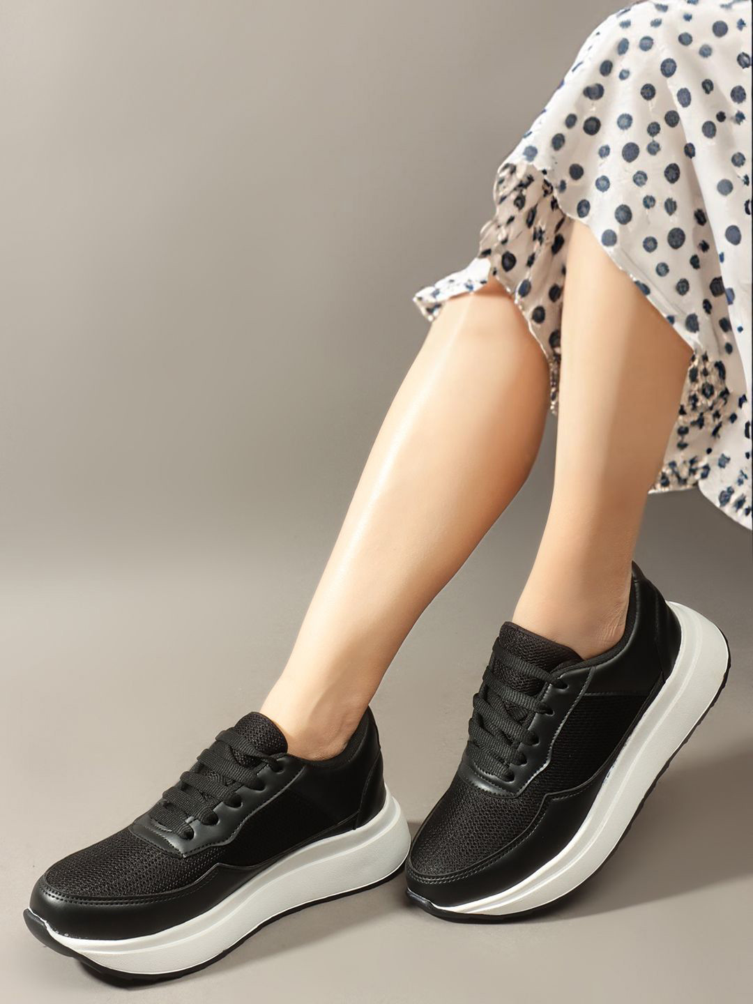 

The Roadster Lifestyle Co Women PU Stylish Casual Comfort Sneaker, Black