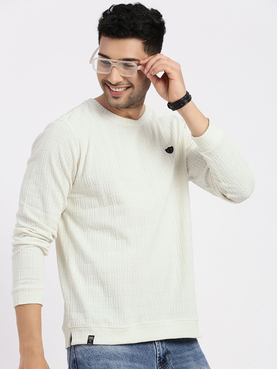 

SHOWOFF Men Self Design Round Neck Sweatshirt, Off white