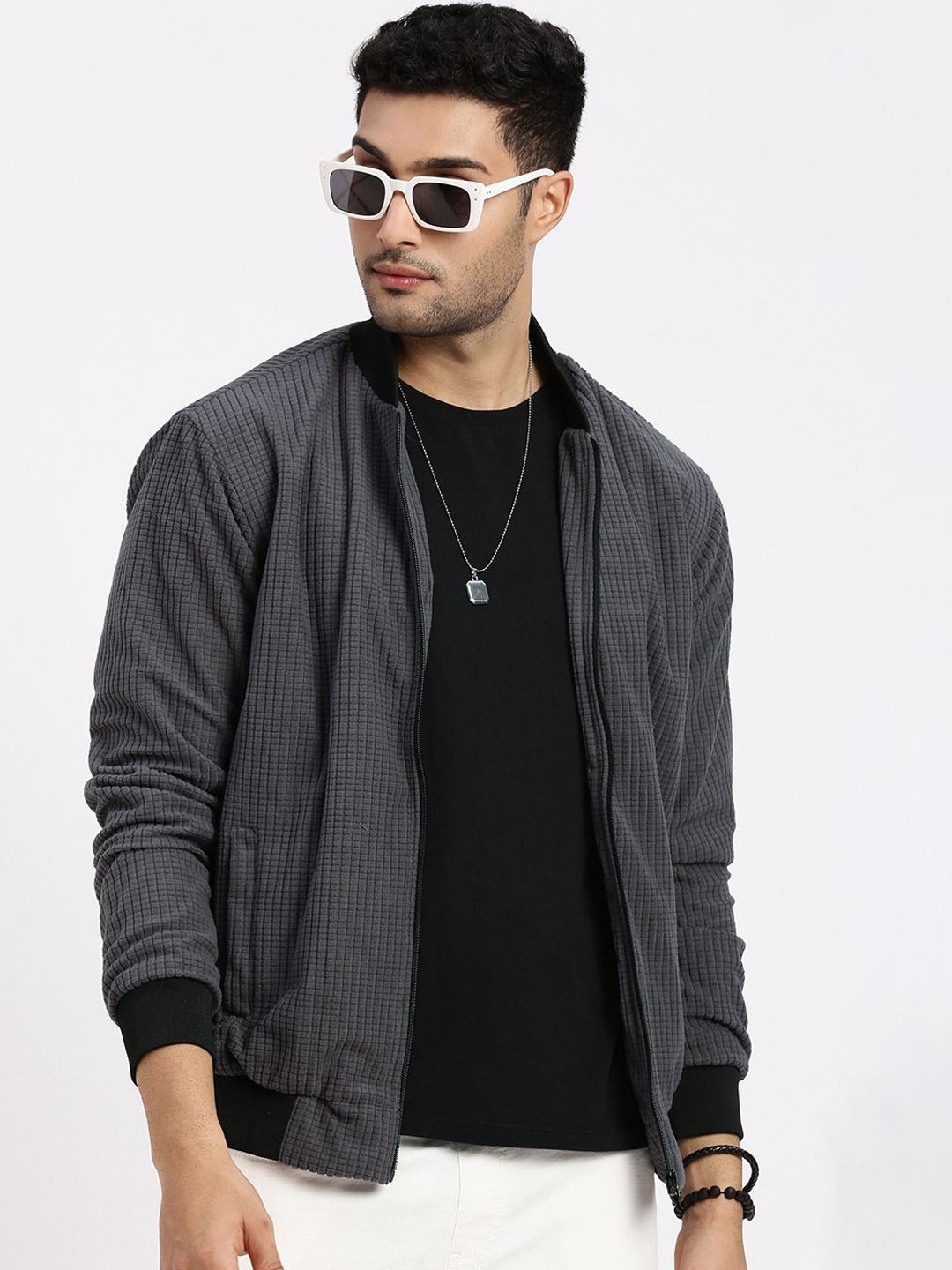 

SHOWOFF Men Windcheater Bomber Jacket, Charcoal