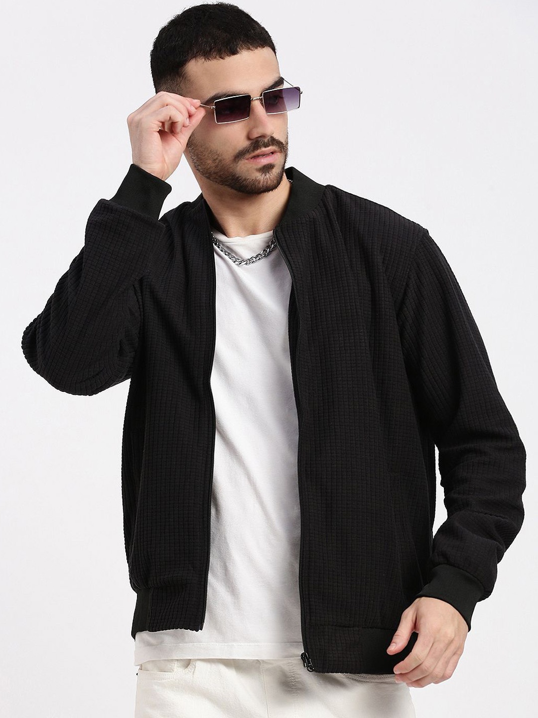 

SHOWOFF Men Stand Collar Long Sleeves Windcheater Bomber Jacket, Black