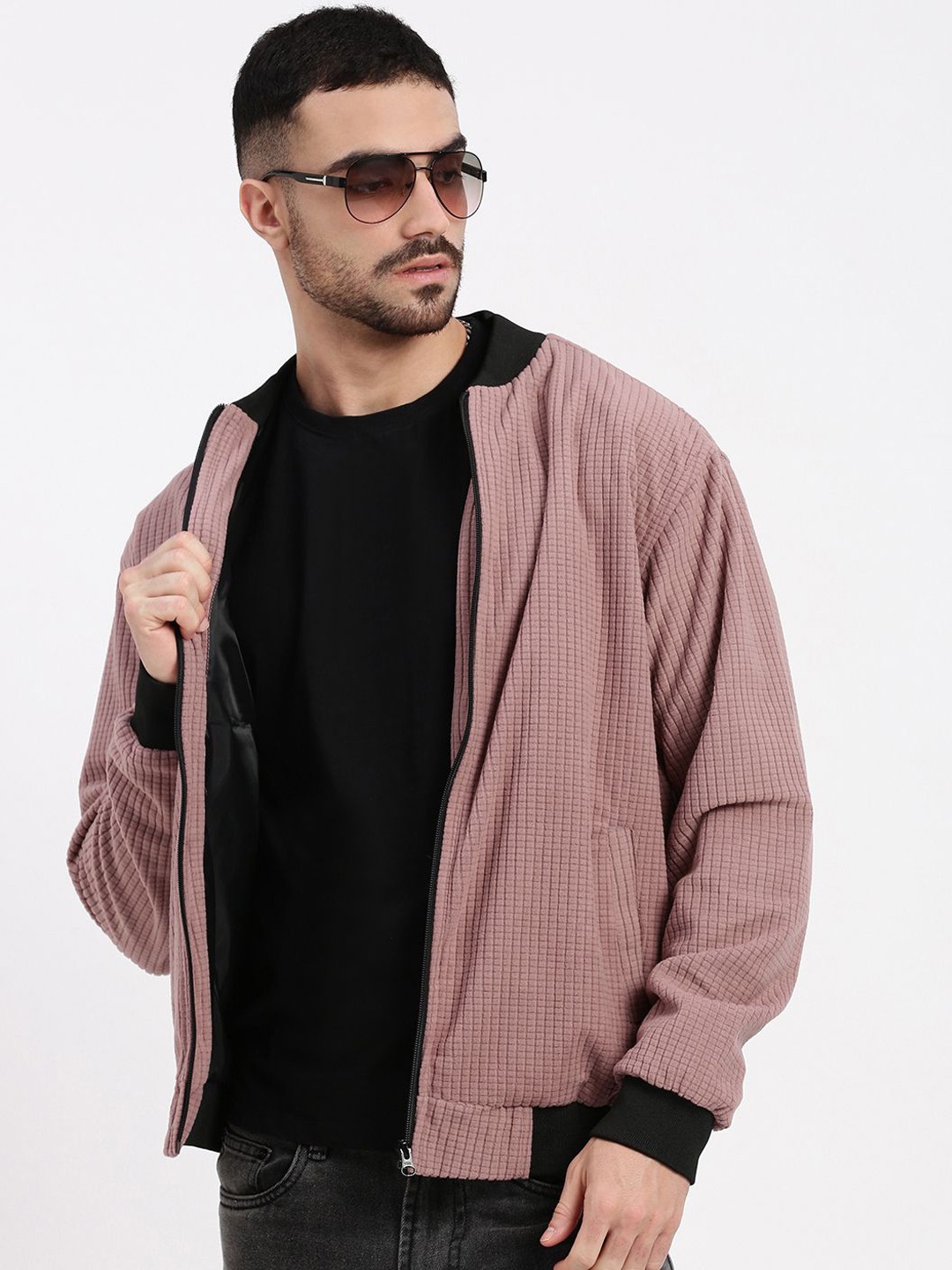 

SHOWOFF Men Windcheater Bomber Jacket, Mauve