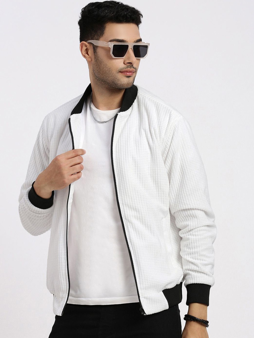 

SHOWOFF Men Windcheater Bomber Jacket, White