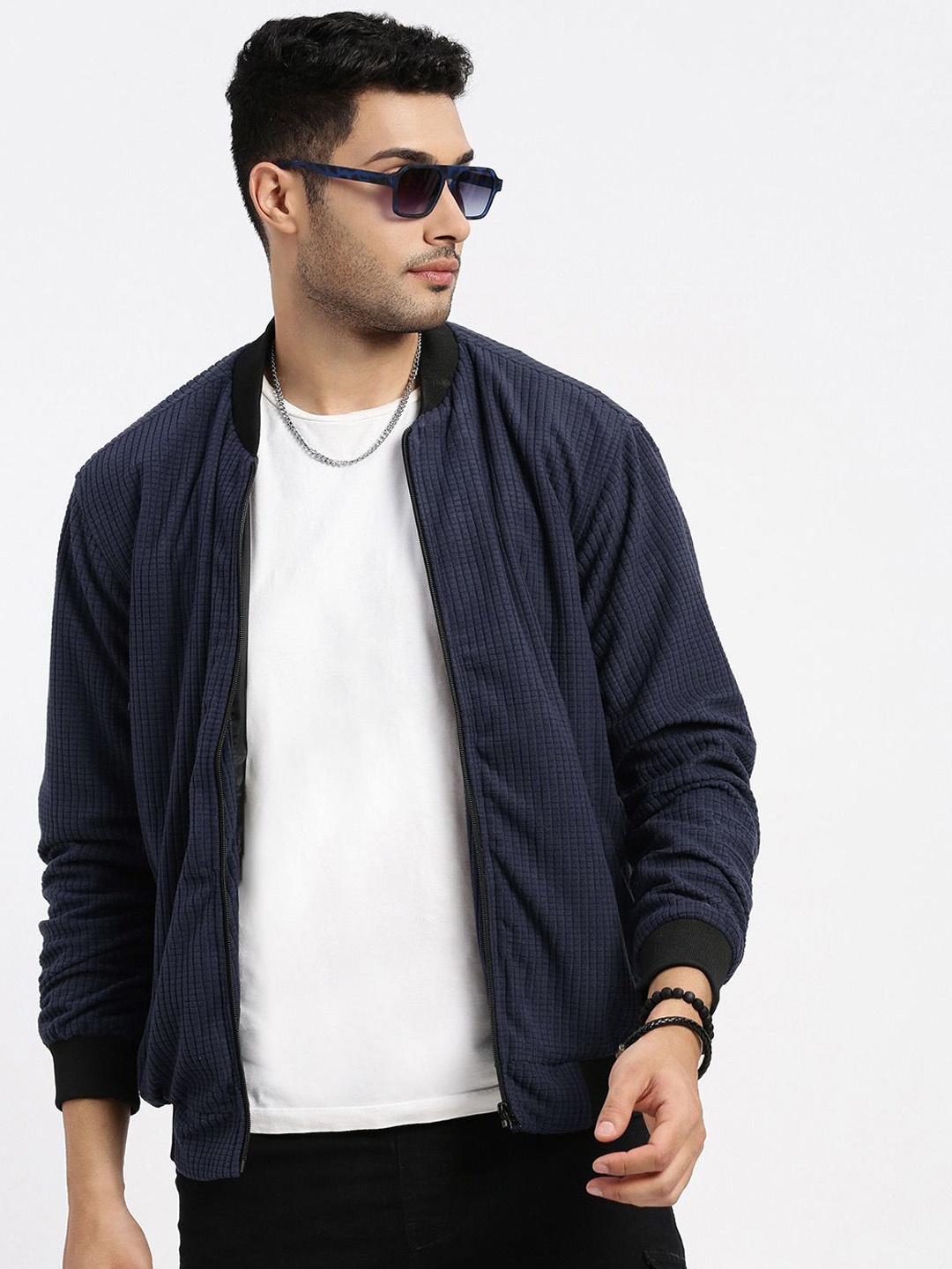 

SHOWOFF Men Windcheater Bomber Jacket, Navy blue