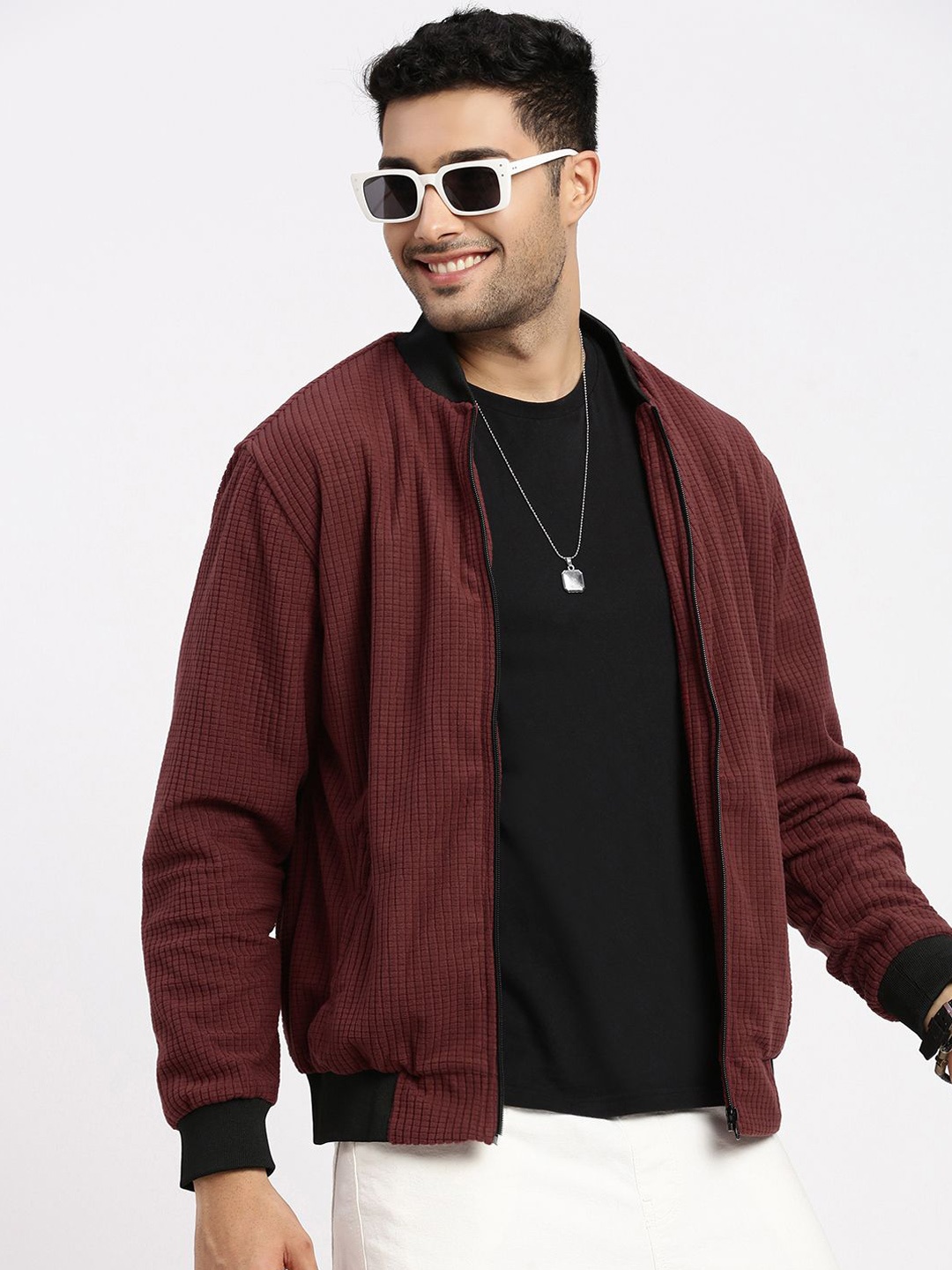 

SHOWOFF Men Windcheater Bomber Jacket, Maroon