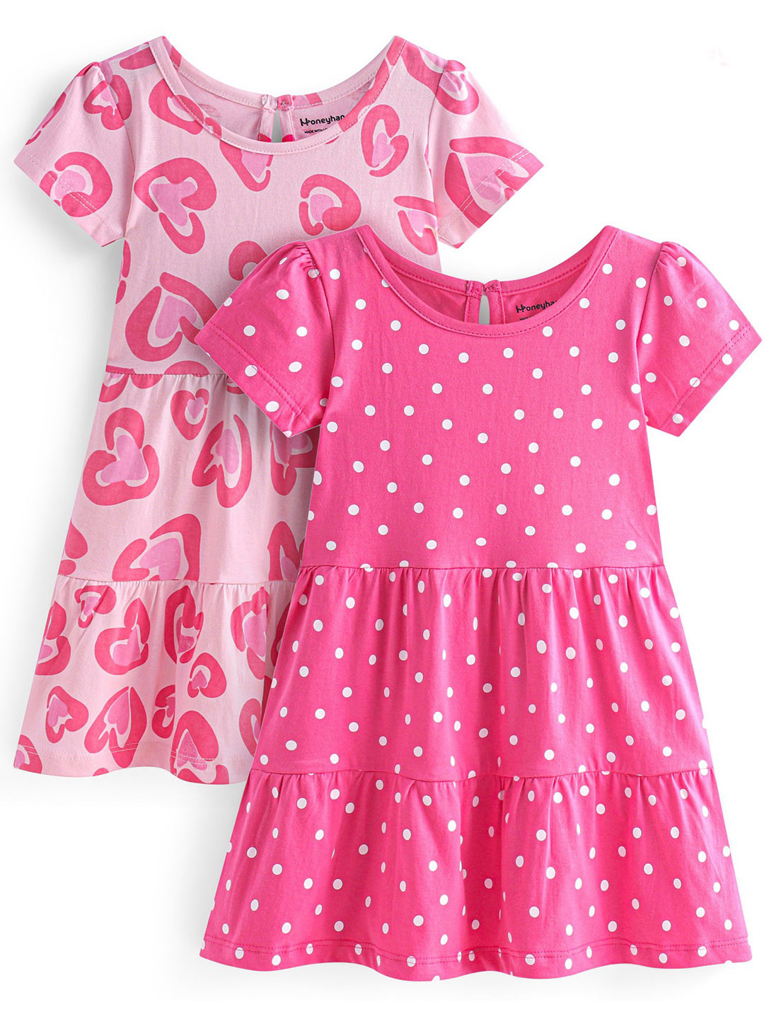 

Honeyhap Pack Of 2 Girls Cotton Polka Dot Print A-Line Dress, Pink