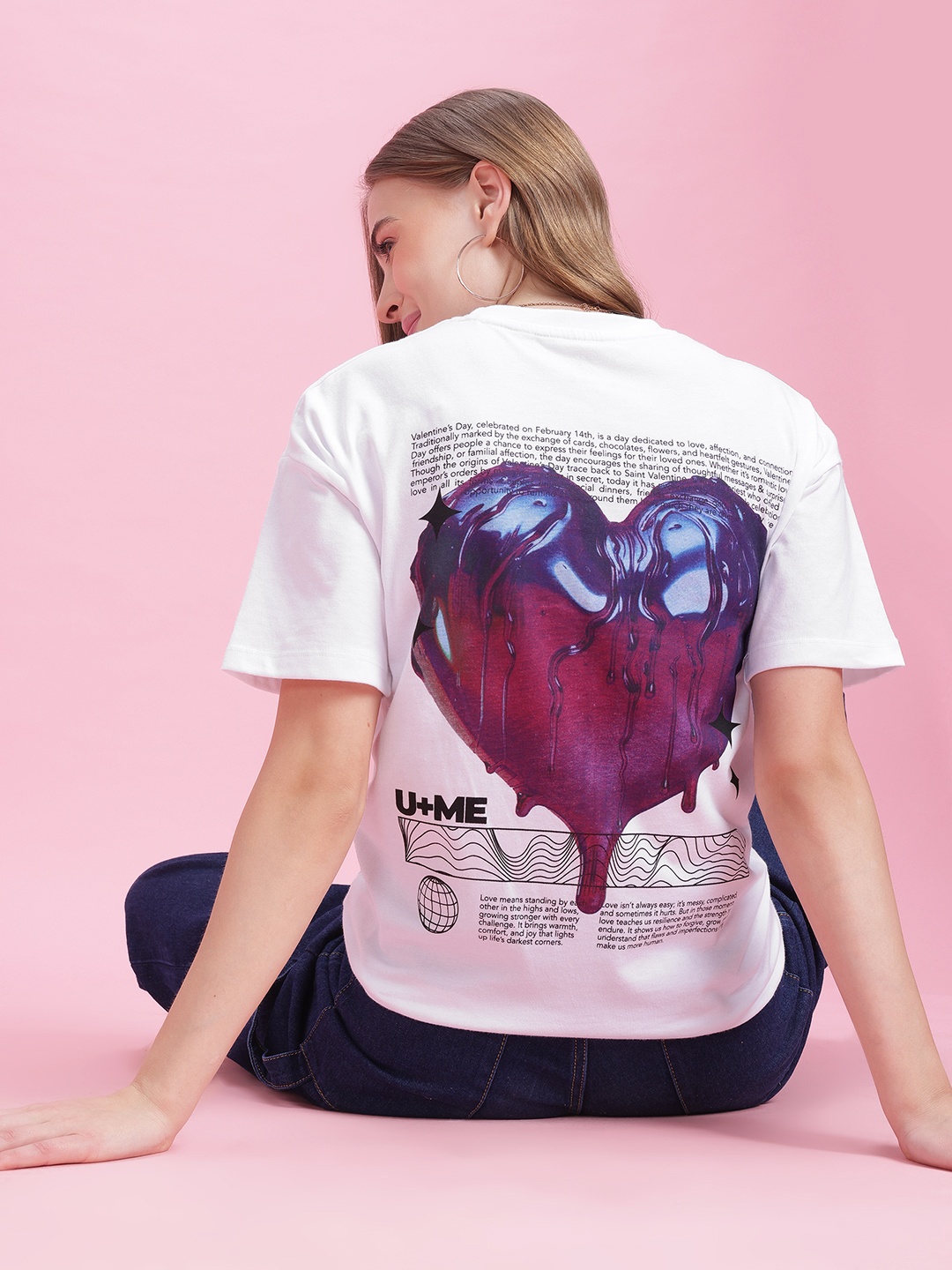 

Mast & Harbour Valentine Collection Printed Drop-Shoulder Sleeves T-shirt, White