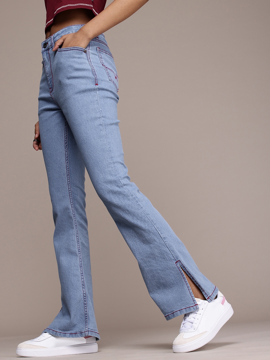 

The Roadster Life Co. Women High-Rise Skinny Bootcut Stretchable Jeans, Blue