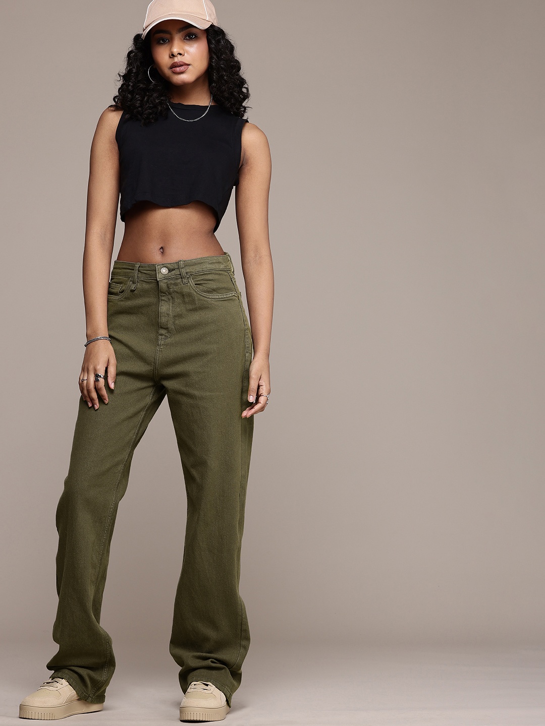

The Roadster Life Co. Women Straight Fit High Rise Stretchable Jeans, Olive