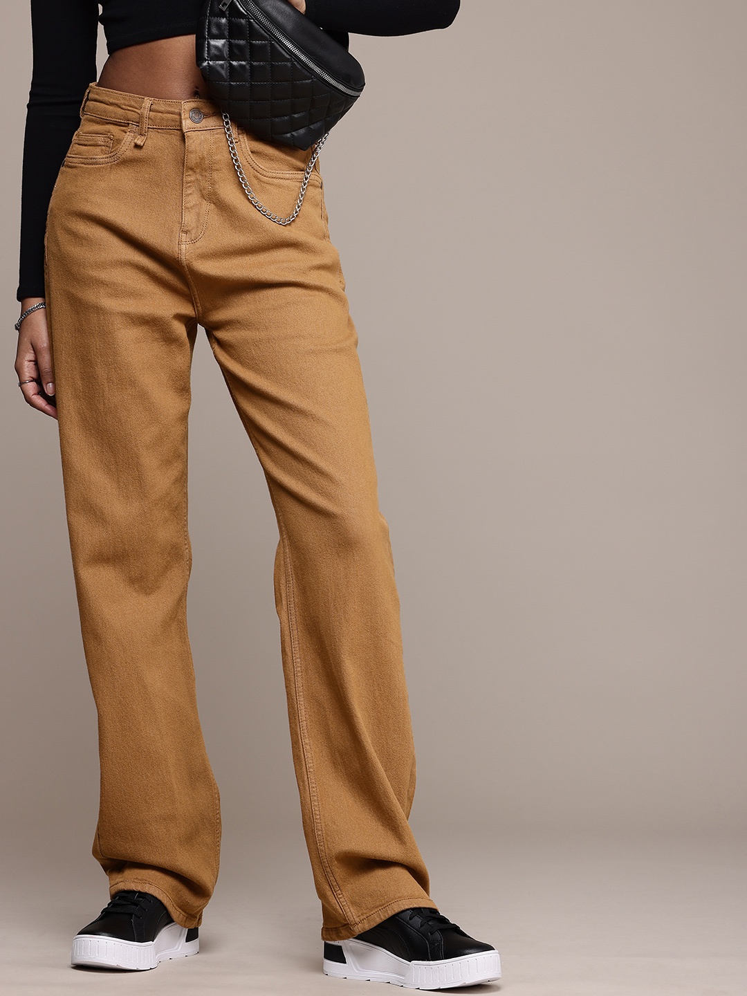 

The Roadster Life Co. Women Straight Fit High-Rise Stretchable Jeans, Brown