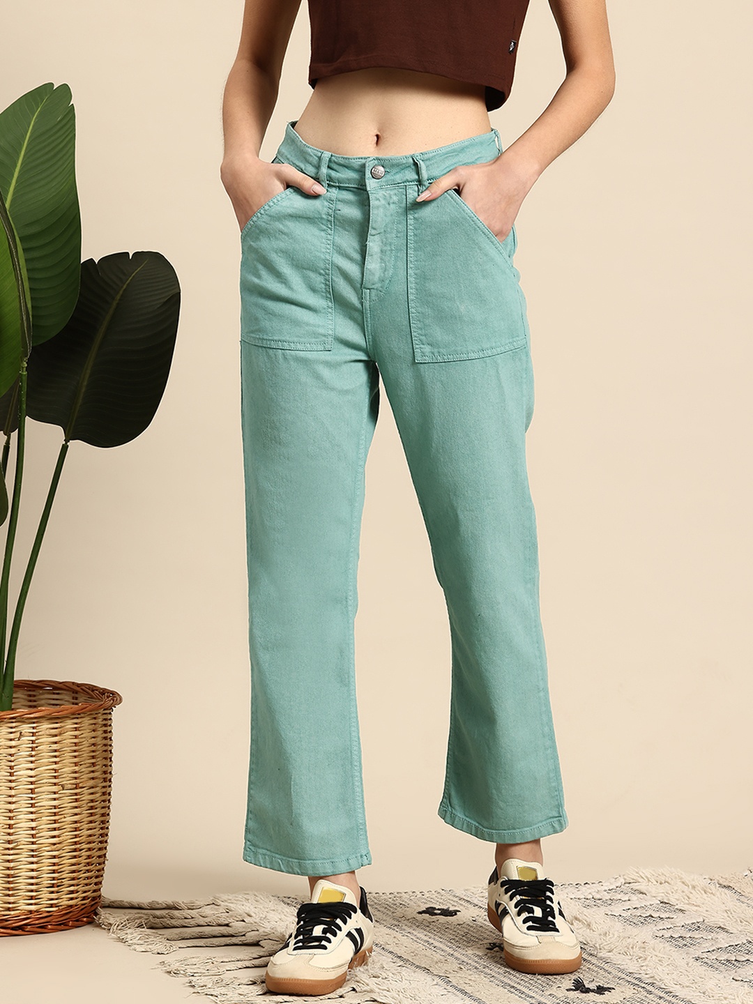 

Mast & Harbour Women Straight Fit Jeans, Sea green