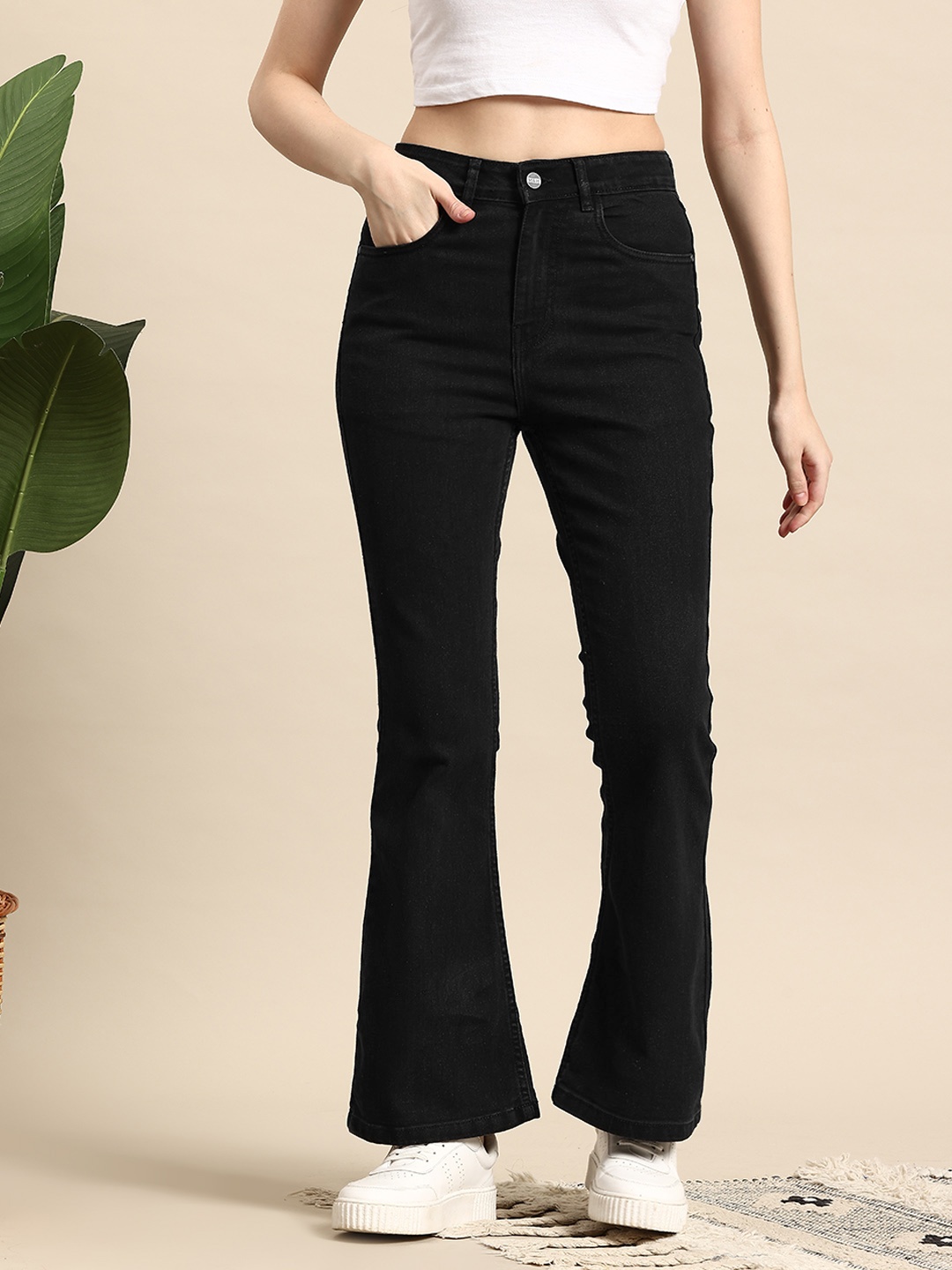 

Mast & Harbour Women Bootcut Stretchable Jeans, Black