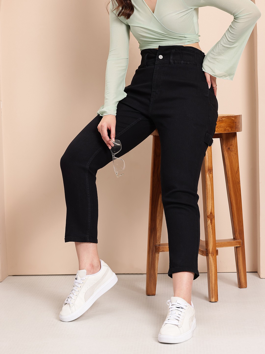 

Mast & Harbour Women High-Rise Stretchable Jeans, Black