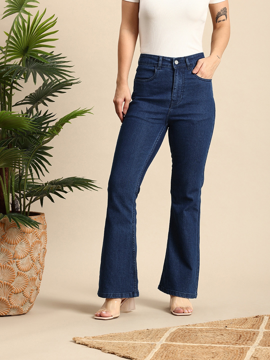

Mast & Harbour Women Bootcut Stretchable Jeans, Blue