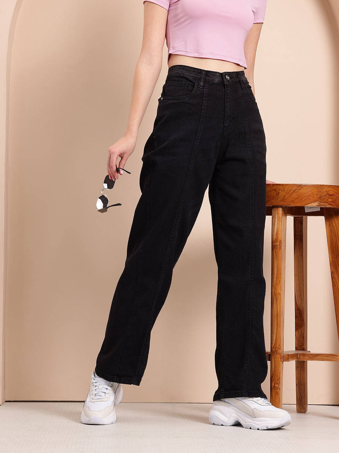 

Mast & Harbour Women Relaxed Fit High-Rise Stretchable Jeans, Black