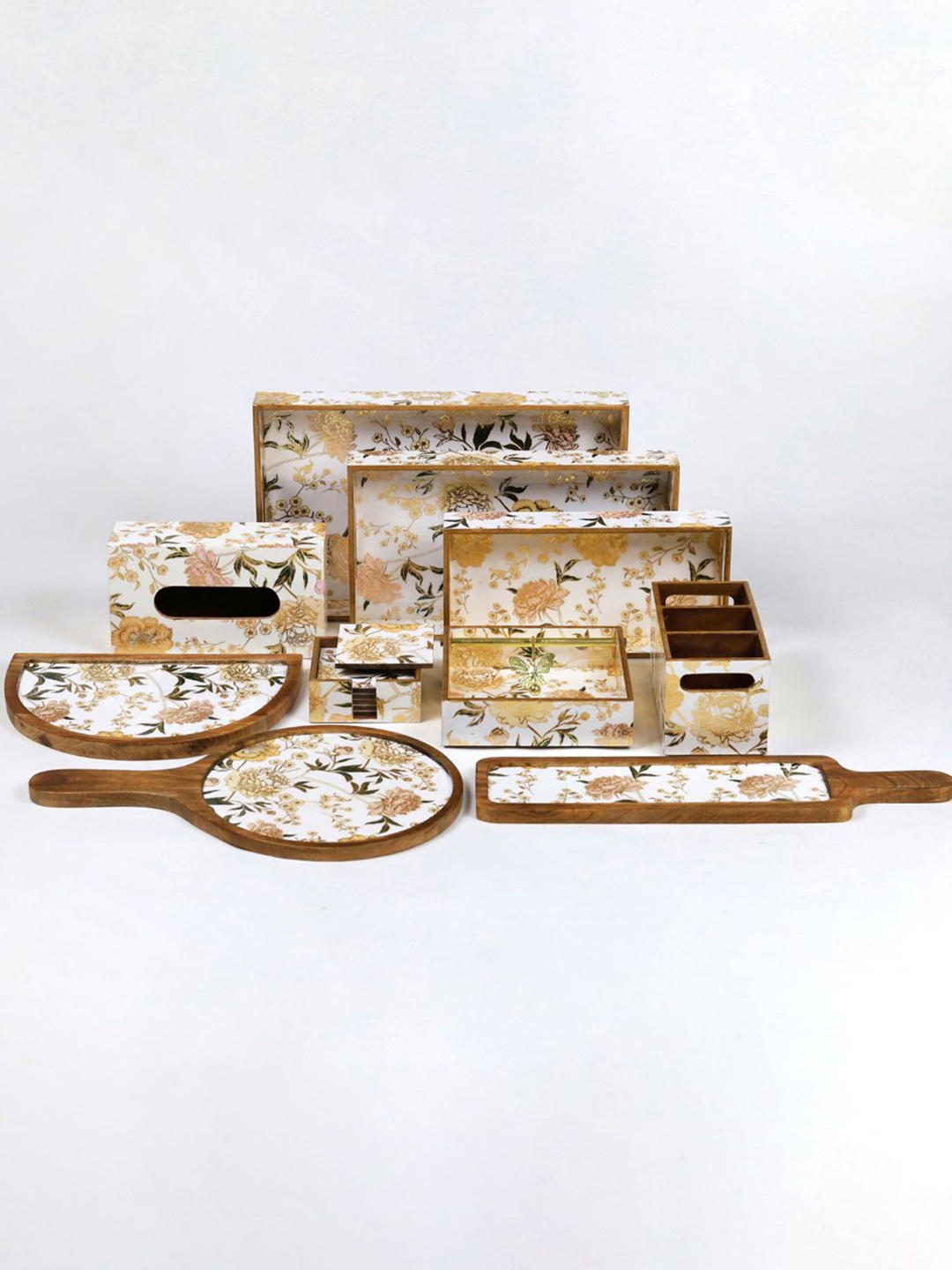 

CasaGold Beige & White 10 Pieces Floral Printed Wooden Serveware Set