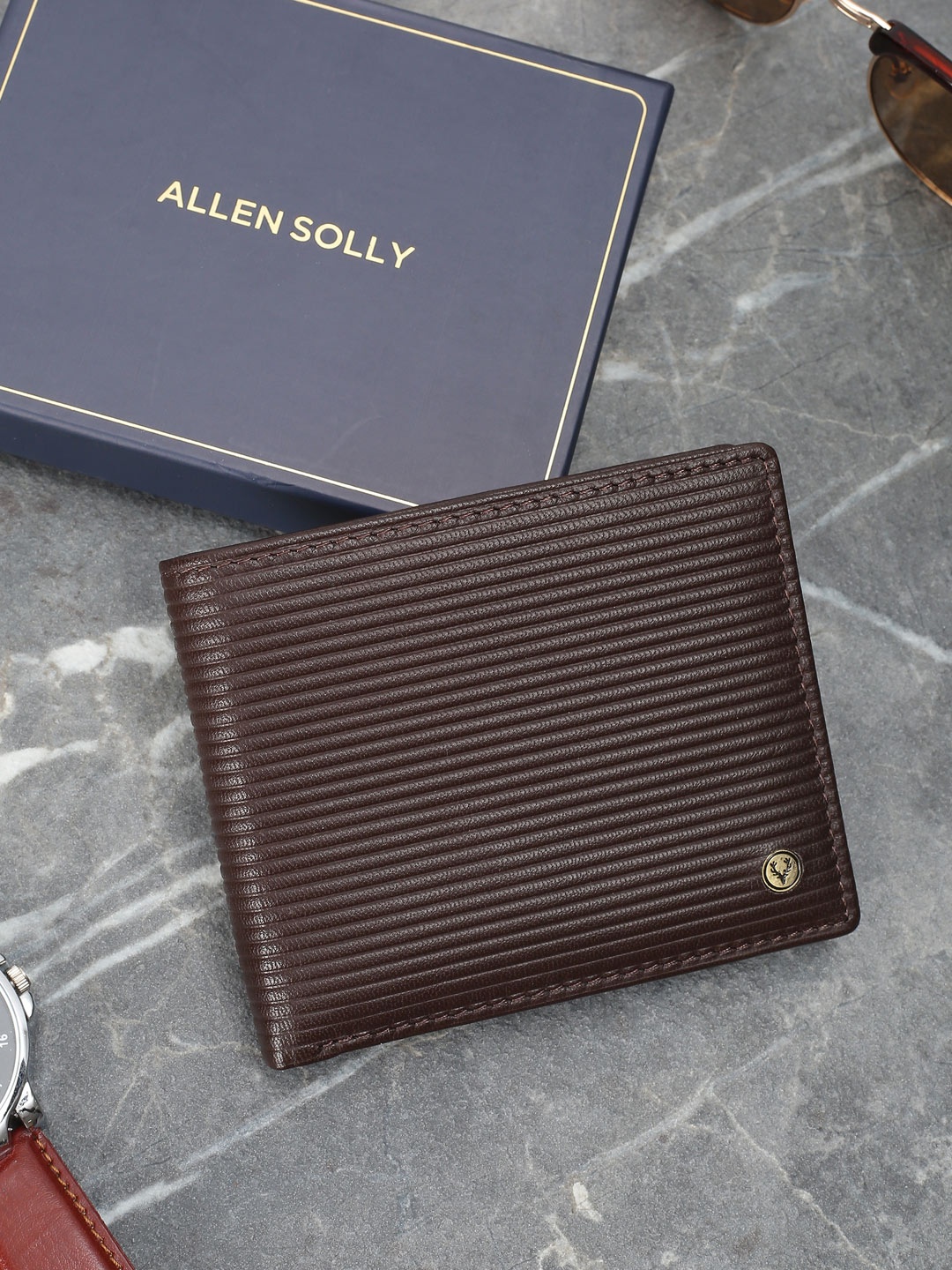 

Allen Solly Men Textured Leather Two Fold Wallet, Brown