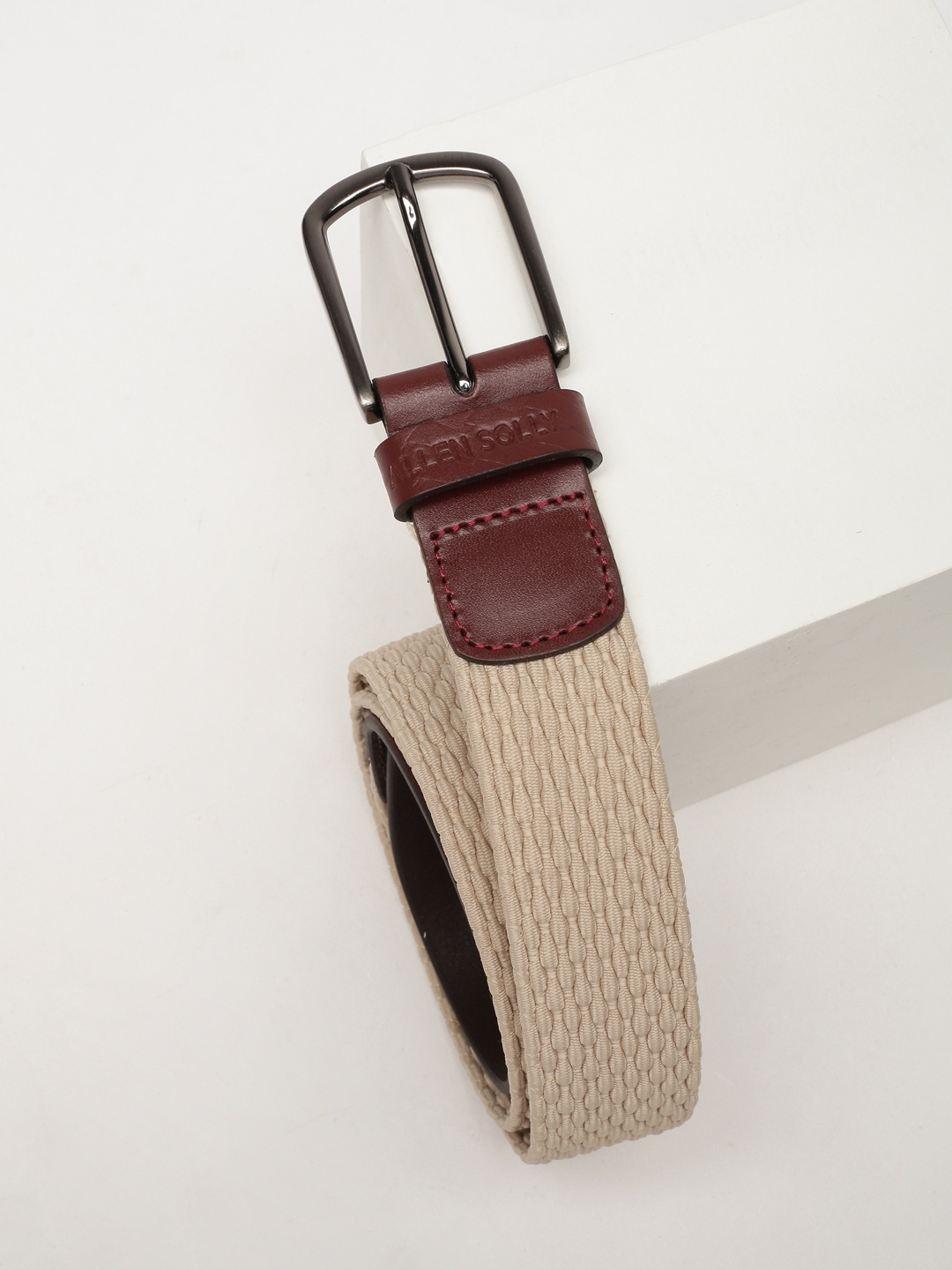 Allen Solly Men Textured Leather Belt, Beige