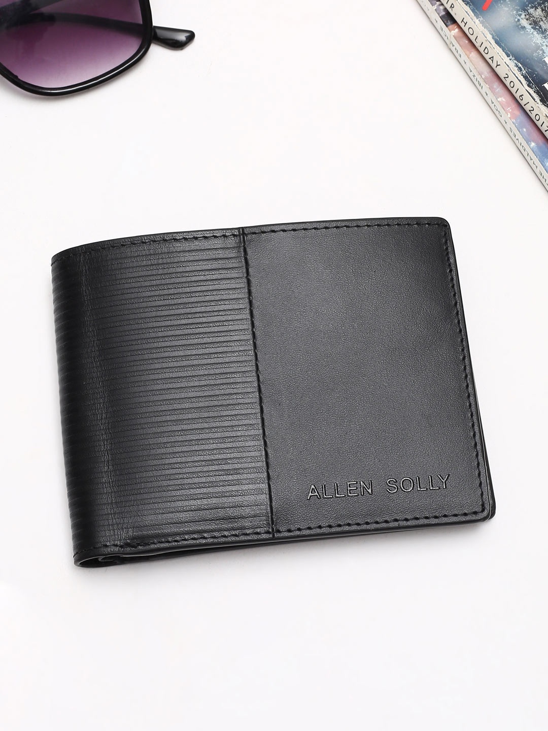 

Allen Solly Men Textured Leather Two Fold Wallet, Black
