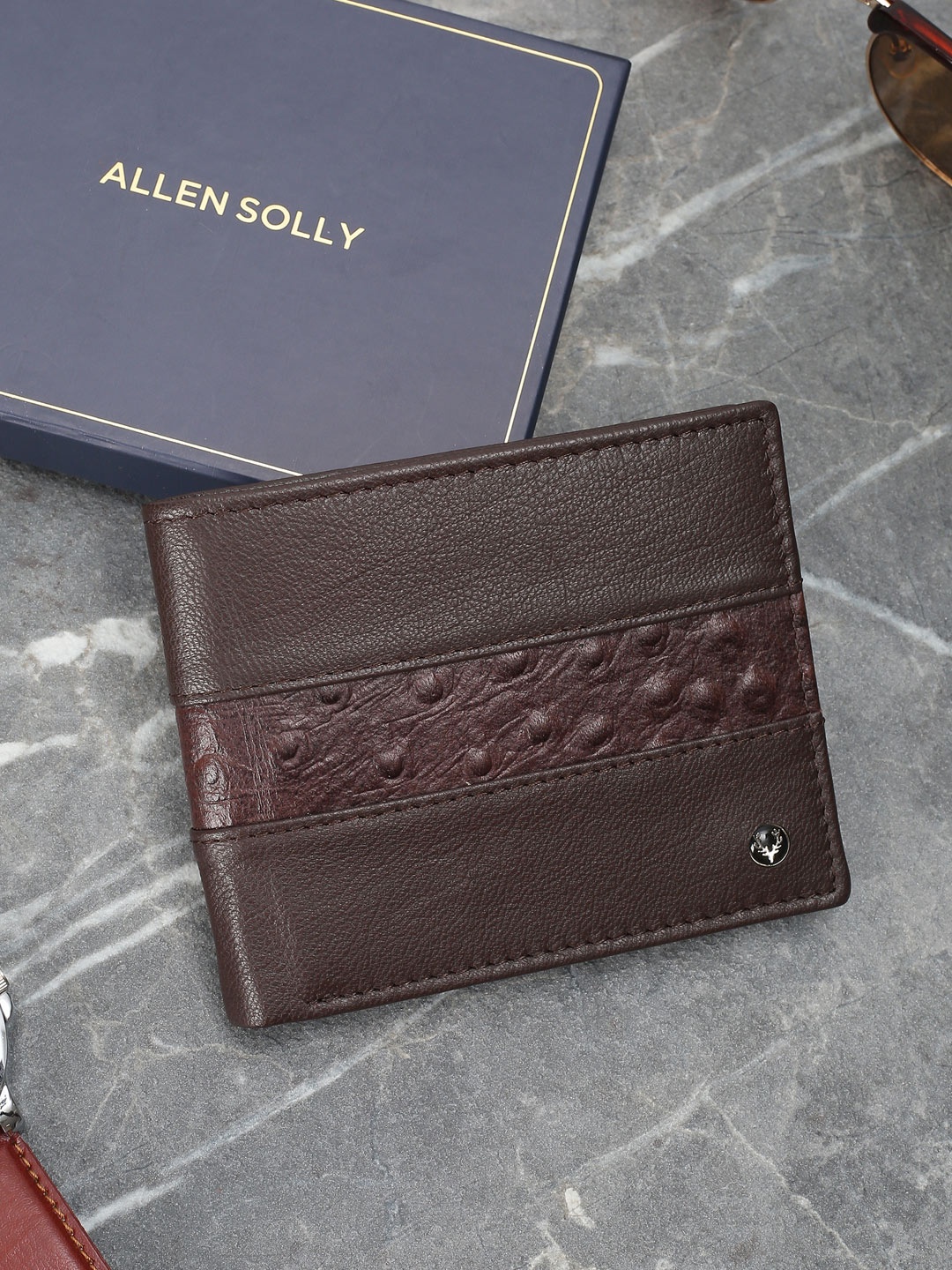 

Allen Solly Men Textured Leather Two Fold Wallet, Brown