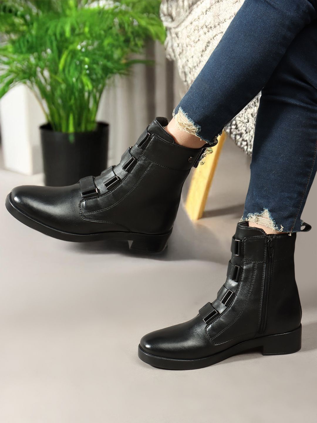 

Carlton London Women Monk Straps Boots, Black