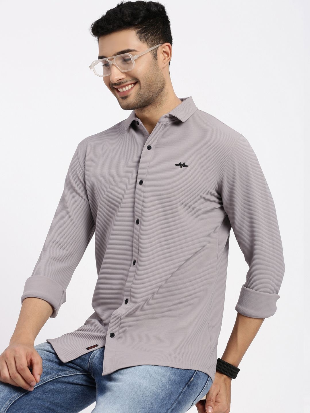 

SHOWOFF Men Comfort Spread Collar Solid Elastane Slim Fit Casual Shirt, Grey