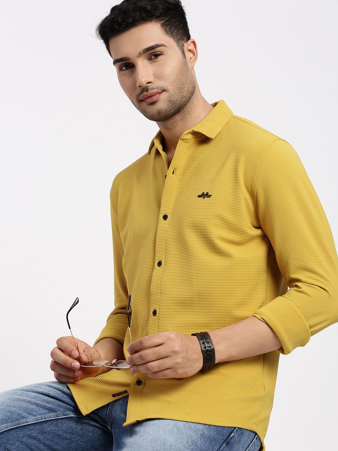 

SHOWOFF Men Comfort Spread Collar Solid Elastane Slim Fit Casual Shirt, Yellow