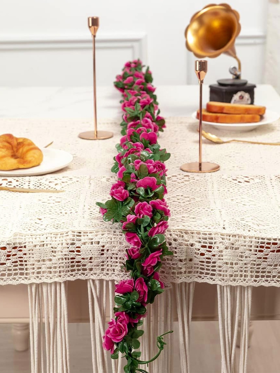 

TIED RIBBONS Pink and Green 2 Pieces Artificial Rose Vine Creeper Flower Garland