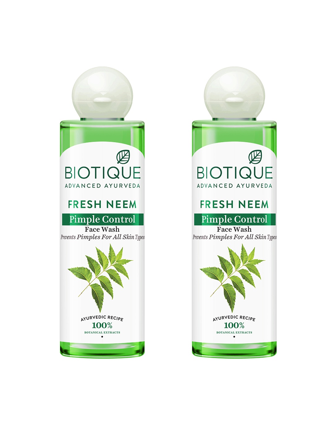 

Biotique Set of 2 Fresh Neem Pimple Control Face Wash for Acne Prone Skin - 200 ml each, Green