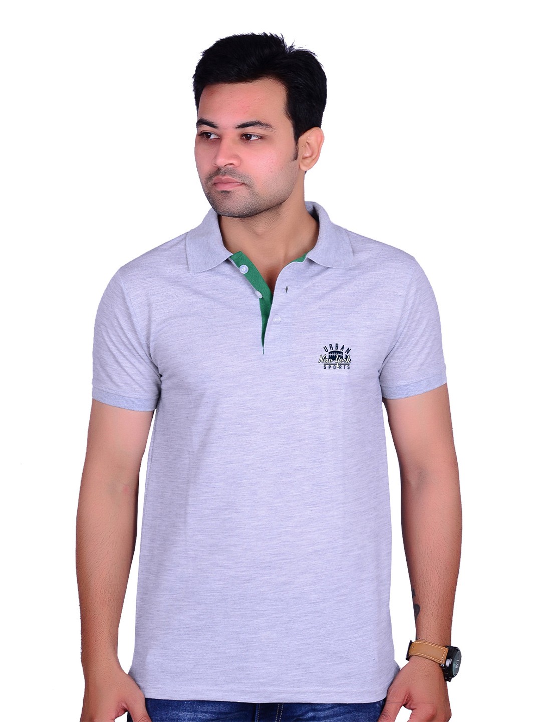 

LA MILANO Men Polo Collar Cotton Slim Fit T-shirt, Silver