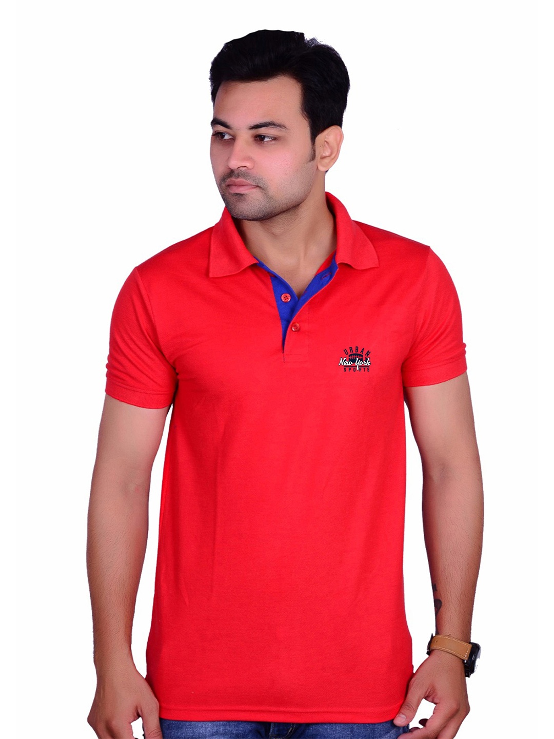 

LA MILANO Men Polo Collar Cotton Slim Fit T-shirt, Red