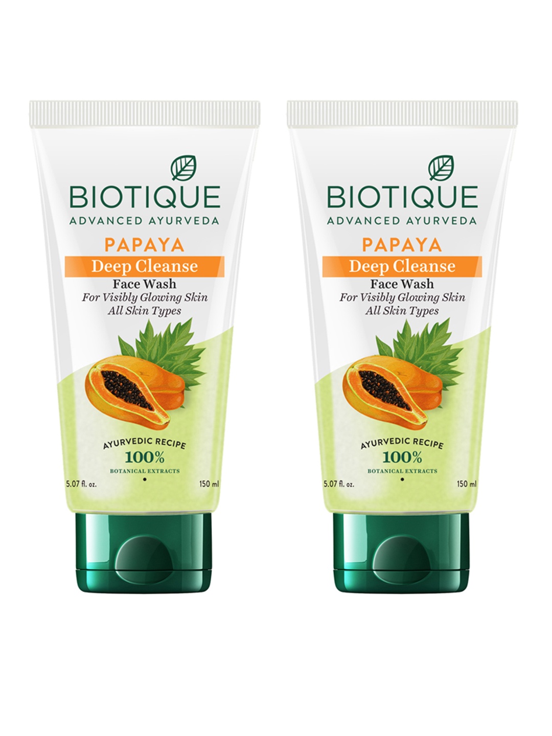 

Biotique Set of 2 Papaya Deep Cleanse Visibily Glowing Skin Face Wash - 150ml each, Green