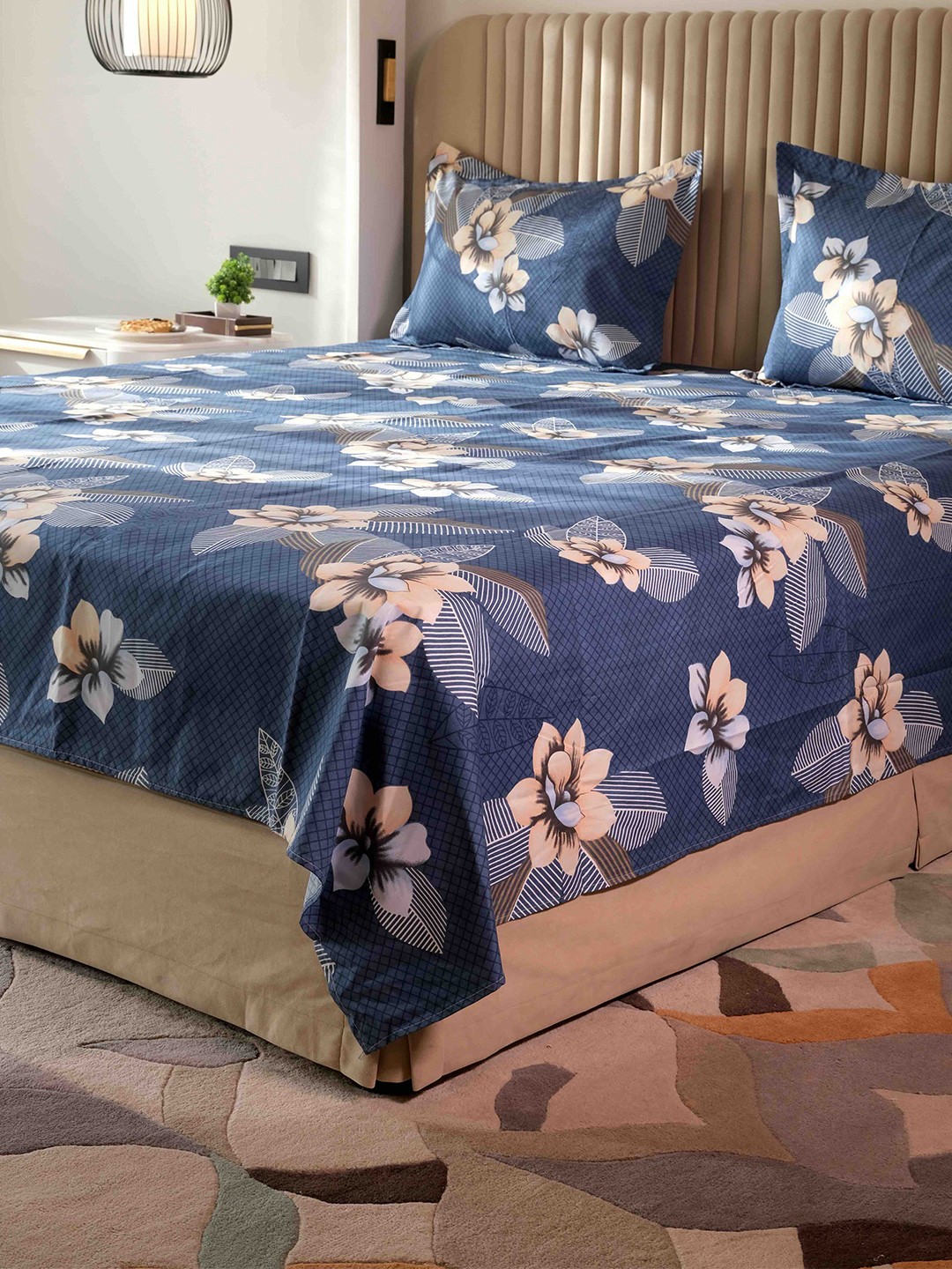 

Pure Decor Queen Size Double Bedsheet With 2 Pillow Covers 2.28m X 2.54m, Blue