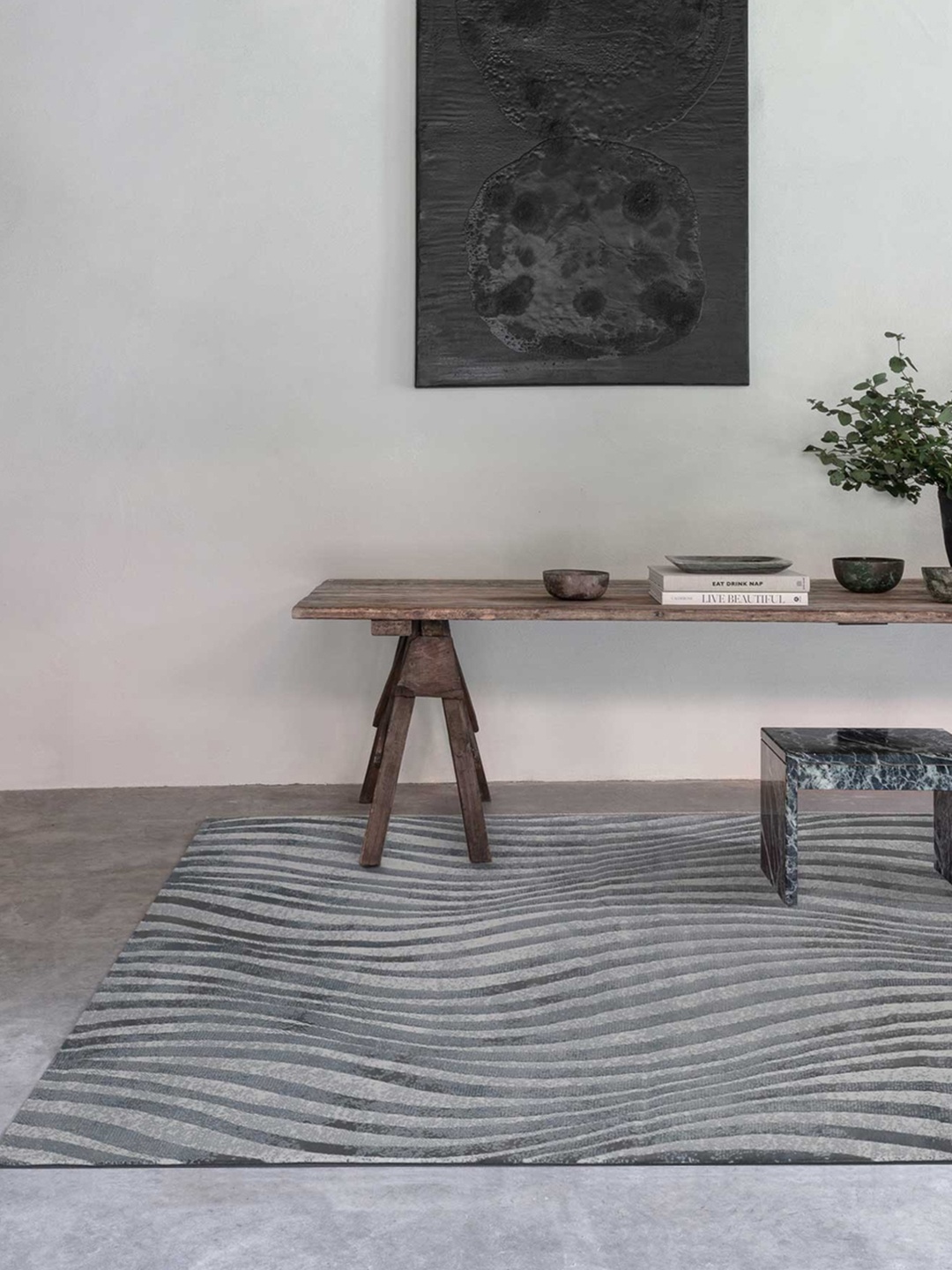 

DDecor Grey & Off White Striped Anti-Skid Carpet