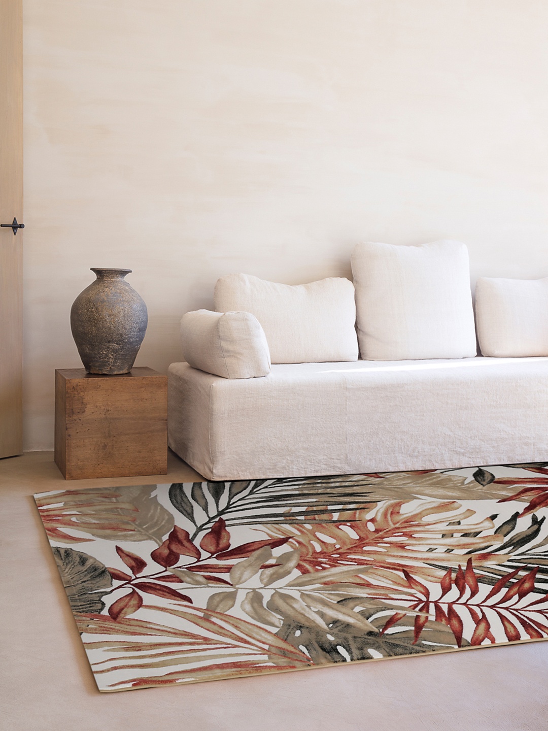 DDecor White & Brown Floral Printed Anti-Skid Carpet