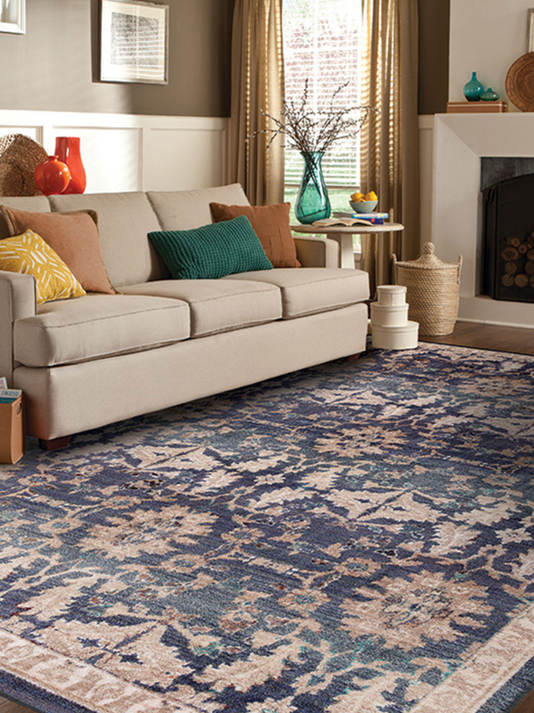 

DDecor Blue & Beige Traditional Anti-Skid Polypropylene Carpet