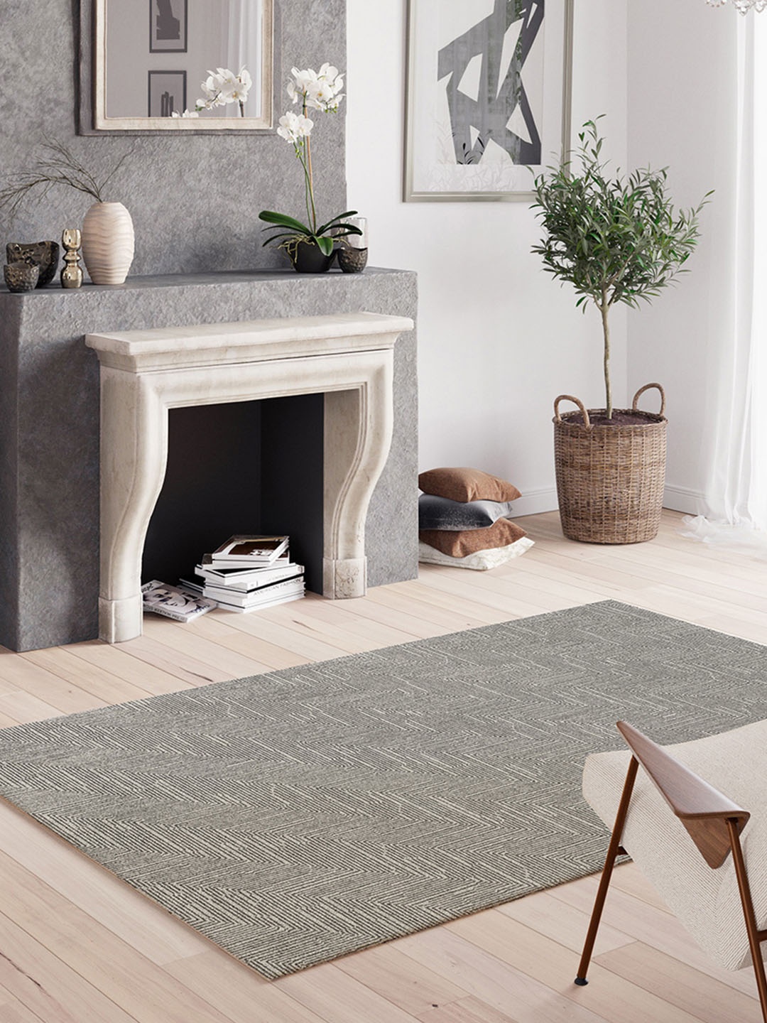 DDecor Grey & White Geometric Anti-Skid Carpet