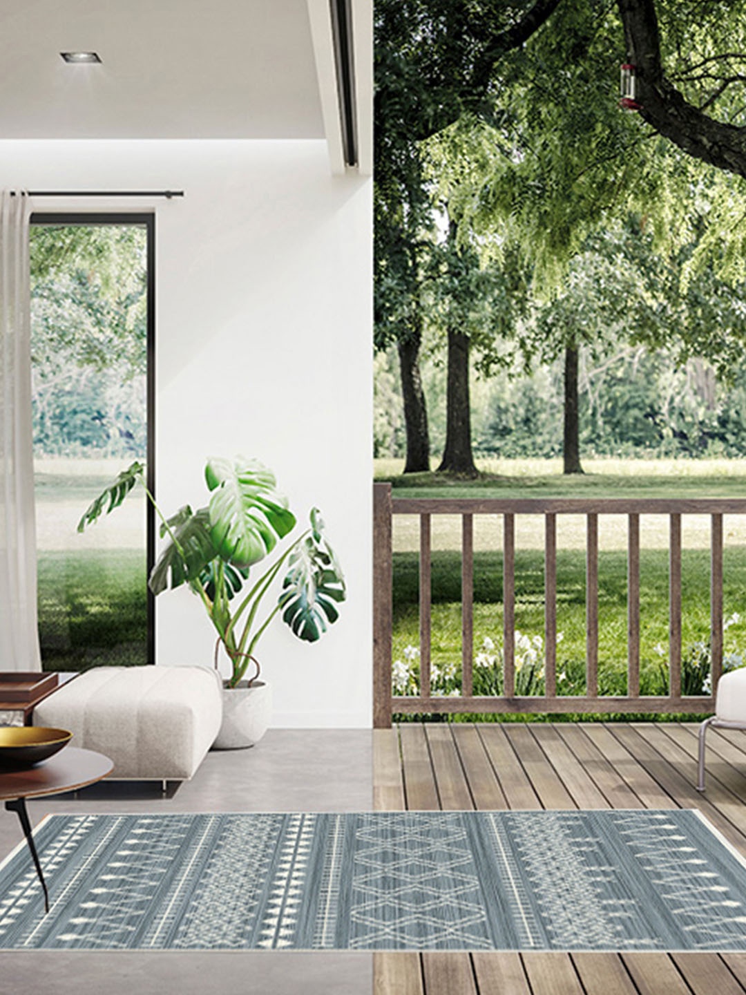 

DDecor Blue & White Geometric Printed Anti-Skid Carpet