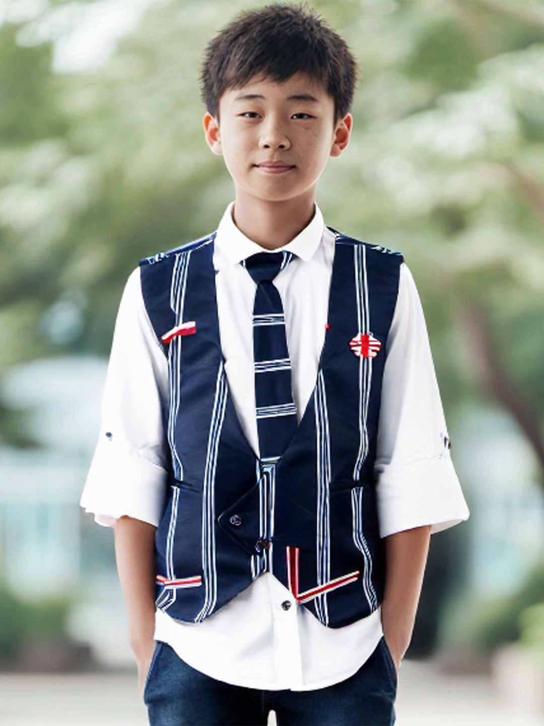 

MashUp Boys Striped Cotton Waistcoat With Shirt & Tie, White