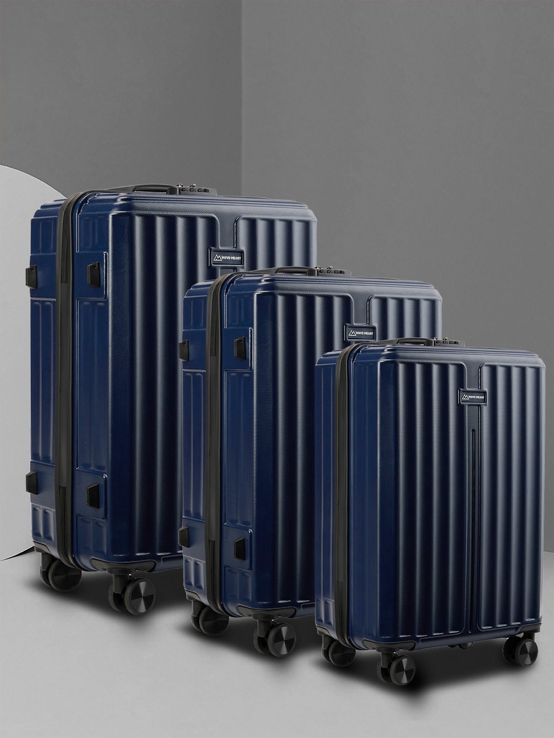 

Move-Meant Roamify Polycarbonate 8 Wheel Hard Small, Medium & Large Trolley Suitcase, Navy blue