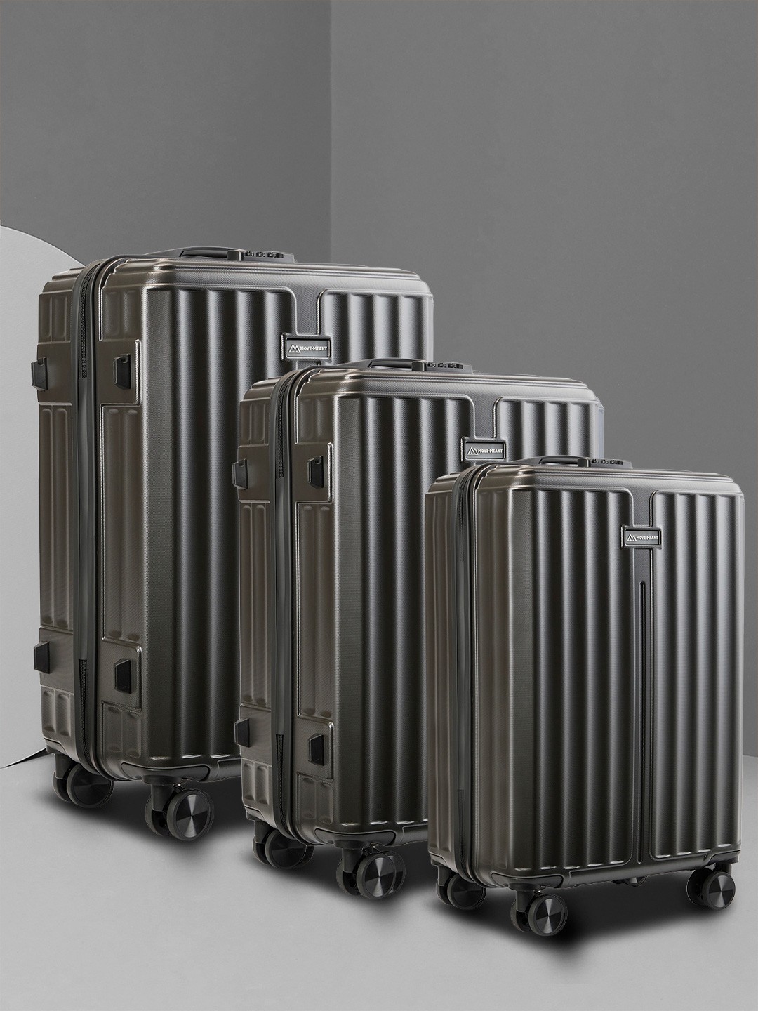 

MOVE-MEANT Unisex Pack of 3 Hard Small, Medium & Large Trolley Suitcase, Grey