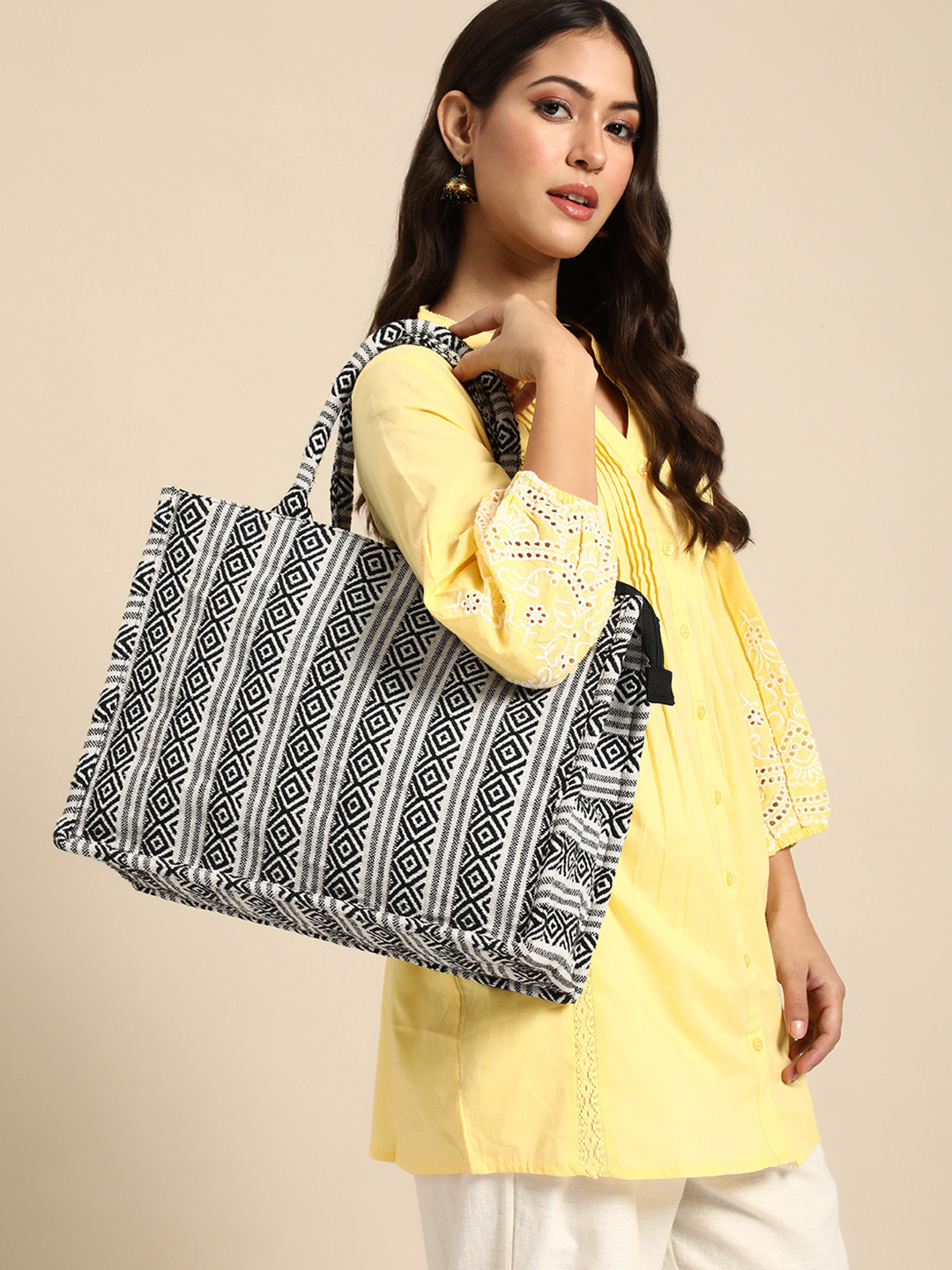

Anouk Geometric Textured Shopper Tote Bag, Off white
