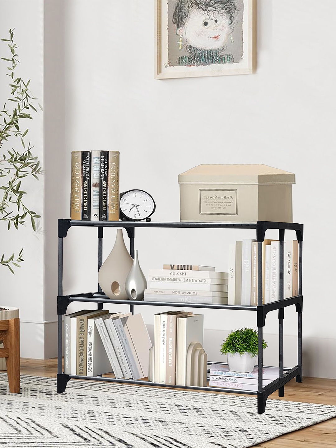 

Urban Choice Grey & Black Metal 3 Tier Rectangle Book Shelf Racks, Silver