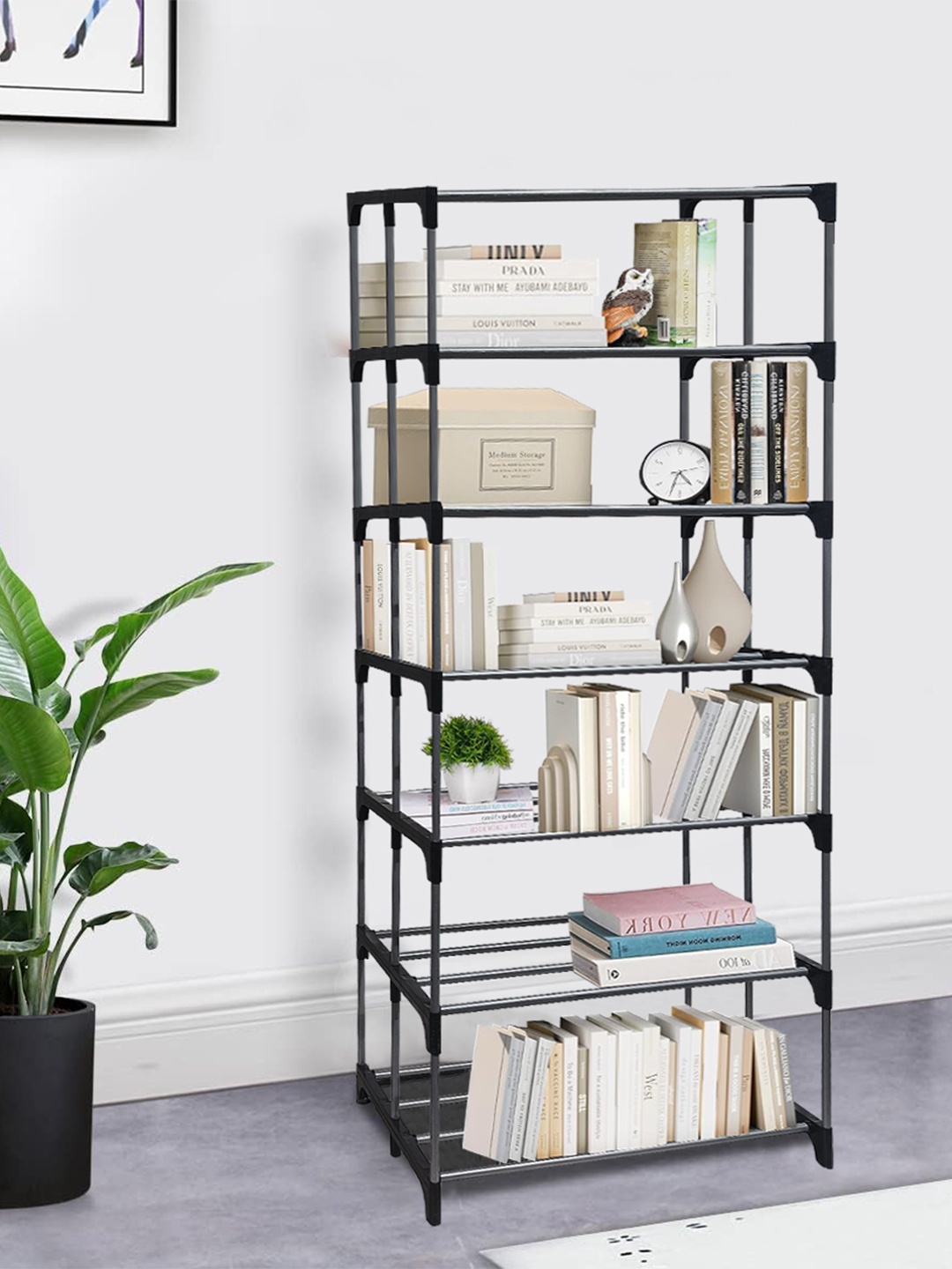 

Urban Choice Silver-Toned & Black Metal 7 Tier Rectangle Shelf Racks